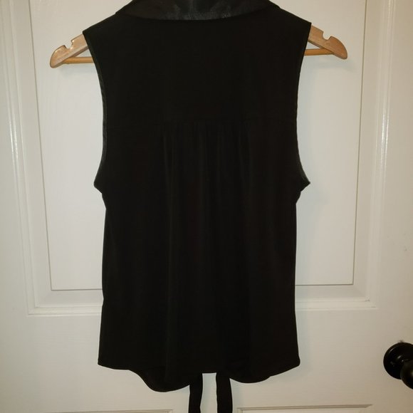 Dress barn black sleeveless top with silky trim, brass buttons - Picture 2 of 5